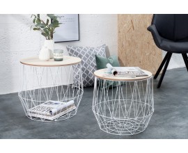 Set dizajnových príručných stolíkov Storage biela/dub