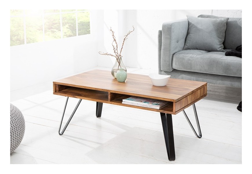 Dizajnový konferenčný stolík z masívneho dreva a kovu