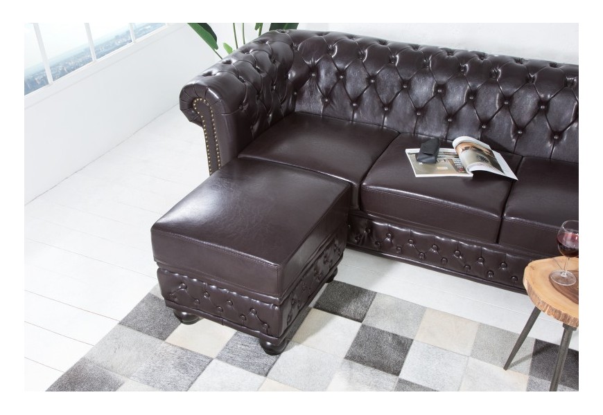 Luxusn&aacute; taburetka Chesterfield tmav&aacute; hned&aacute;