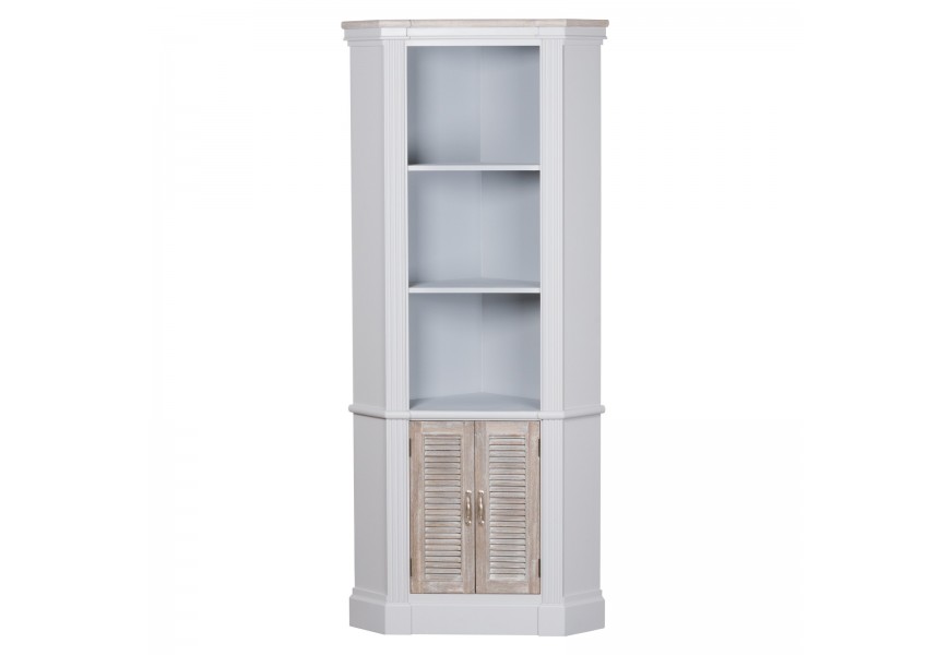 Vidiecka rohová knižnica a vitrína bielo-hnedej farby