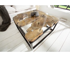 Dizajnový industriálny konferenčný stolík Teak Root z masívu