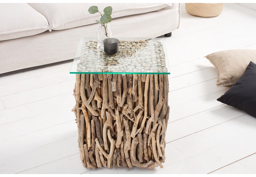 Dizajnový moderný odkladací stolík Fossil 40cm z masívu