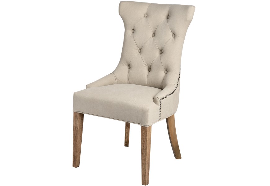 Chesterfield luxusn&aacute; jed&aacute;lensk&aacute; stolička Thatcher kr&eacute;mov&aacute; so strieborn&yacute;m klopadlom a nohami z mas&iacute;vu 100cm