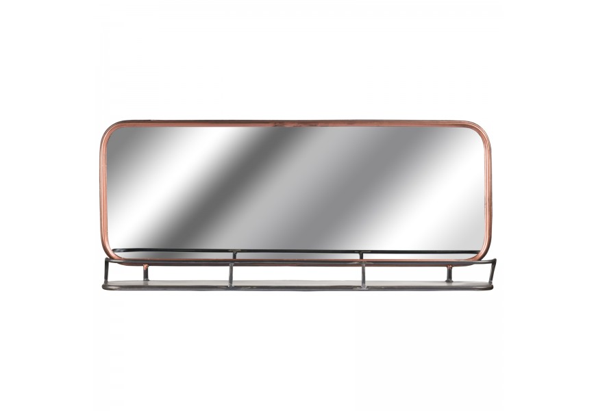 Dizajnov&eacute; industri&aacute;lne zrkadlo s poličkou 80cm