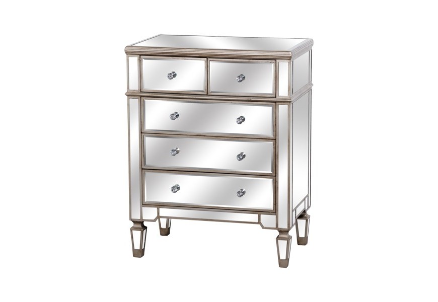 Zrkadlová komoda Belfry s piatimi zásuvkami s rámom v medenej farbe