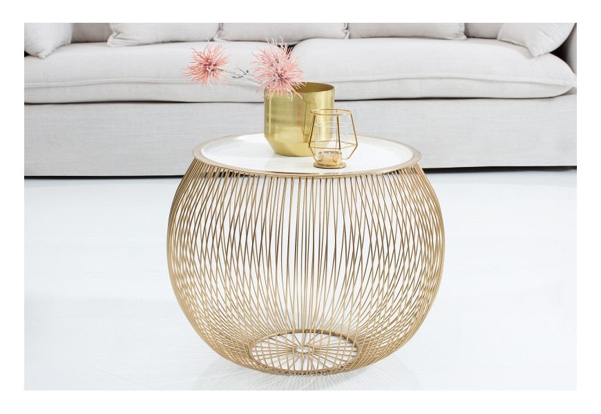 Výnimočný zlatobiely okrúhly stolík v Art-Deco štýle Storage