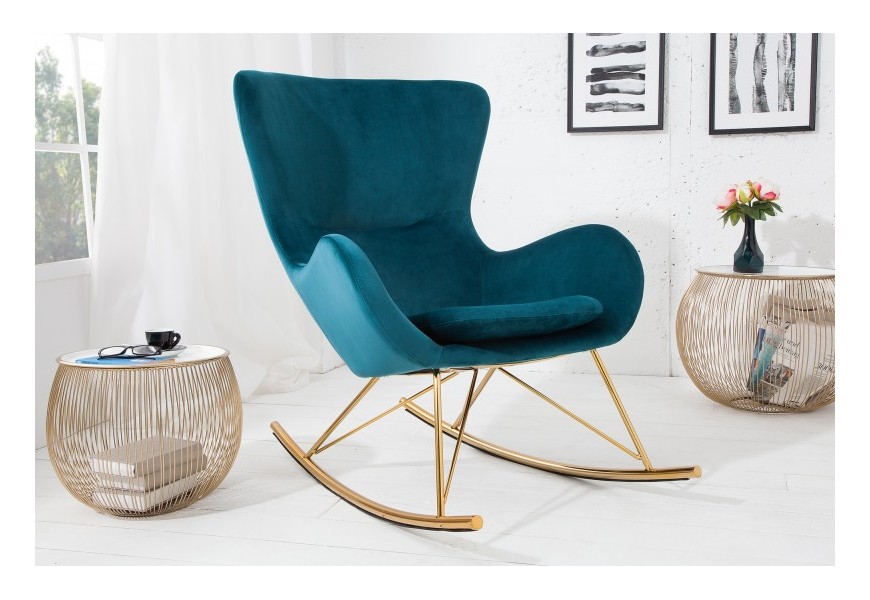 Dizajnové škandinávske hojdacie kreslo Foamin smaragdové