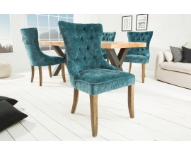 Dizajnová Chesterfield zamatová stolička Torino petrolejová