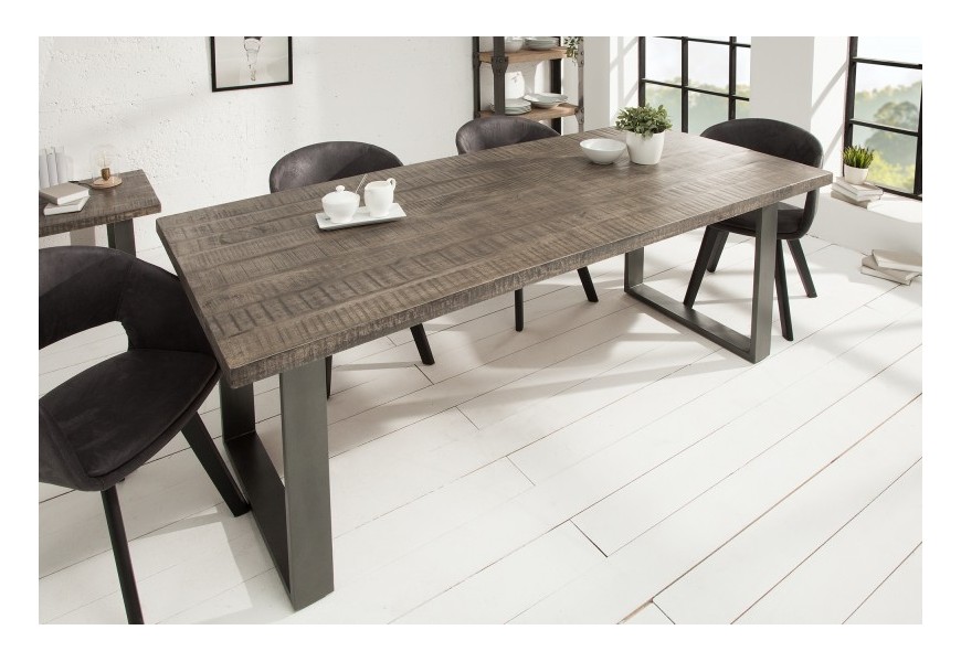 Štýlový industriálny jedálenský stôl z masívu Steele Craft 180cm sivá