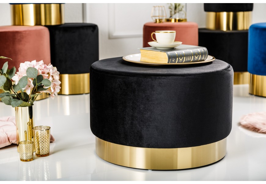 Luxusn&aacute; zamatov&aacute; taburetka Modern Barock 55cm čierna/zlat&aacute;