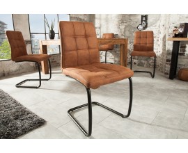 Dizajnová vintage jedálenská stolička Modena s hnedým poťahom z mikrovlákna a s čiernymi nohami 92cm