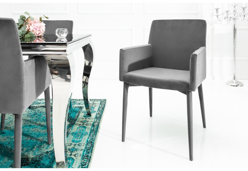 Dizajnov&aacute; modern&aacute; jed&aacute;lensk&aacute; stolička Milano zamatov&aacute; siv&aacute;