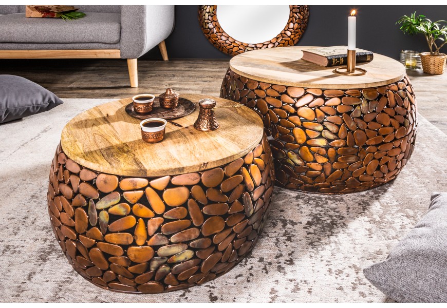 Extravagantný set dvoch konferenčných stolíkov Riverstone meď