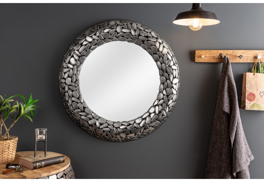 Art-deco kruhové nástenné zrkadlo Riverstone v striebornej farbe 82cm