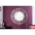 Art deco okrúhle nástenné zrkadlo Euphoria so strieborným kovovým rámom s geometrickým gréckym vzorom 85 cm
