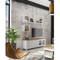 Dizajnový nadčasový TV stolík Cerdena z kvalitného masívu bielo-hnedej farby s dvomi zásuvkami a dvierkami zo skla