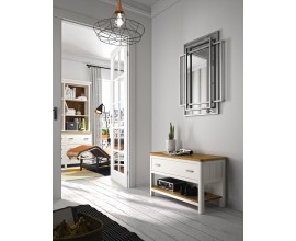 Luxusná moderná lavica Cerdena z masívneho dreva so zásuvkou a policou so zaoblenými rohmi 91 cm