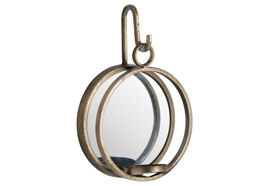 Origin&aacute;lny bronzov&yacute; n&aacute;stenn&yacute; svietnik so zrkadlom 31x20 cm