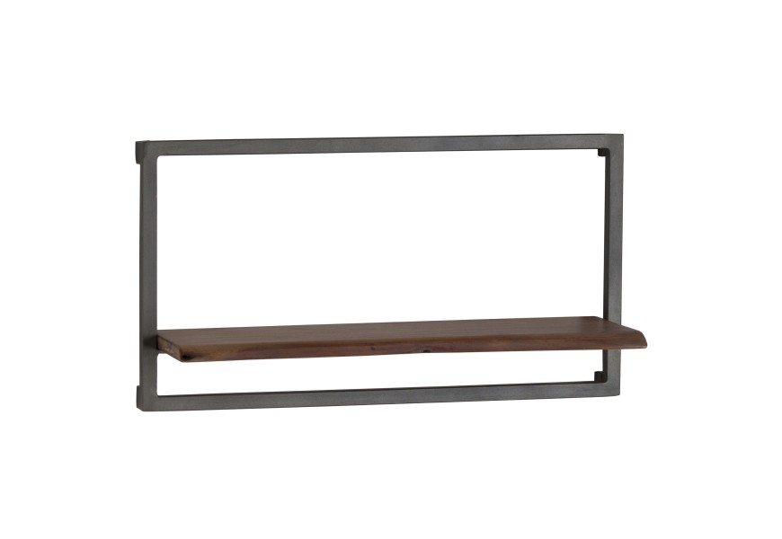 Dizajnov&aacute; obdĺžnikov&aacute; n&aacute;stenn&aacute; z&aacute;vesn&aacute; industri&aacute;lna hned&aacute; polica Live Edge s kovov&yacute;m r&aacute;mom a drevenou doskou 65 cm