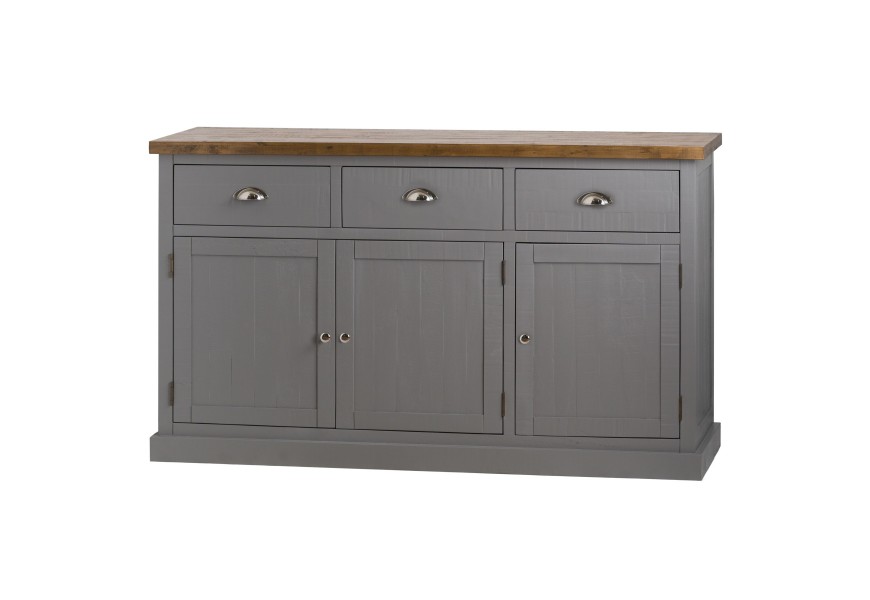 Kombinácia jemnej sivej farby, strievorných prvkov a masívnej borovicovej dosky pôsobí naozaj nadčasovo