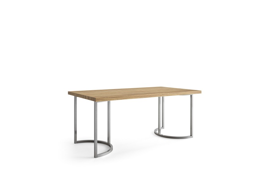Moderný jedálenský stôl z kovu a masívneho dreva
