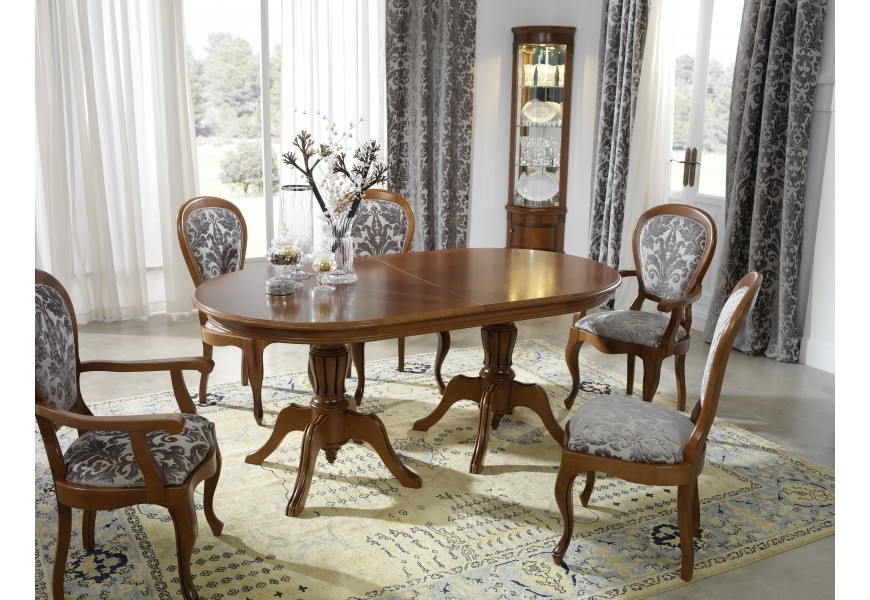Luxusný vyrezávaný rustikálny oválny rozkladací jedálenský stôl CASTILLA Chippendale II 180-240cm pre 6 osôb