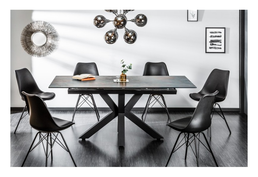 Tmavý industriálny jedálenský stôl Callandra sivo zelenej farby