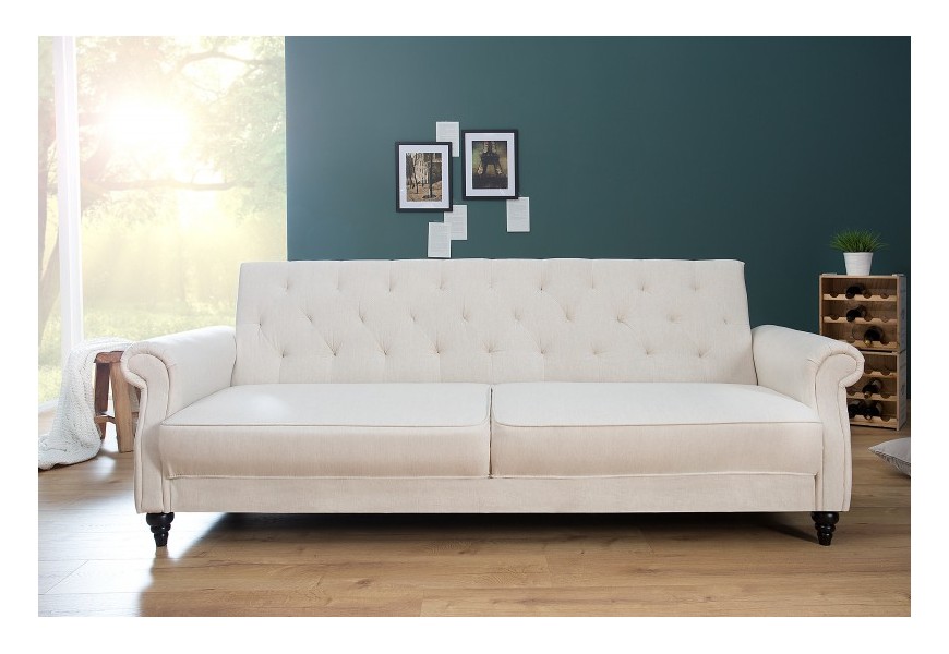 Dizajnová béžová dvojsedačka Viviane s chesterfield prešívaním na poťahu