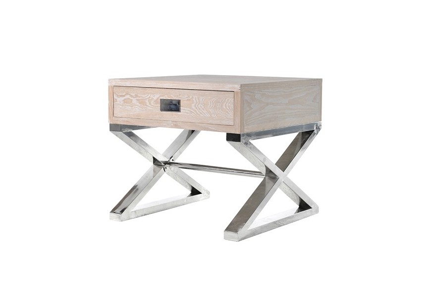 Art-deco drevený stolík s chrómovymi nohami
