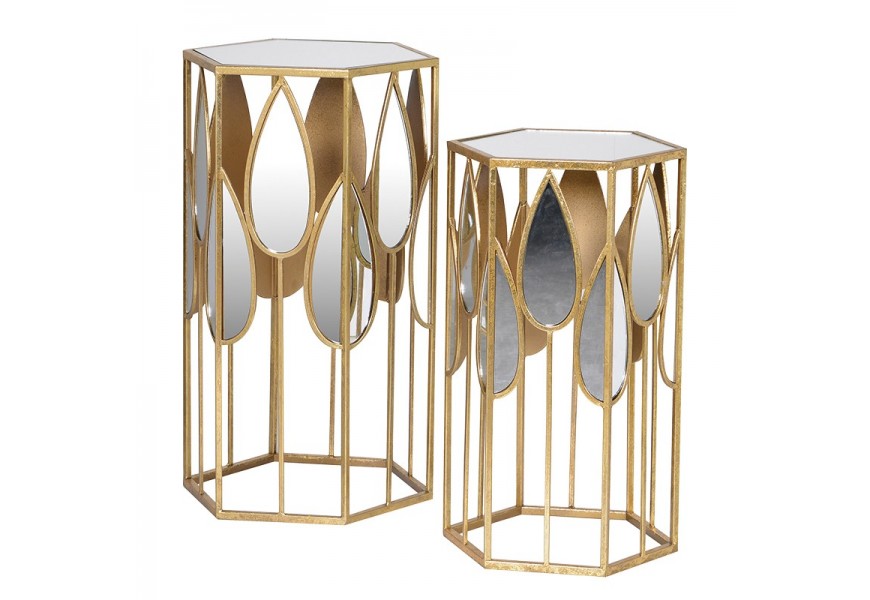 Set luxusných príručných stolíkov so zrkadlami v art-deco štýle