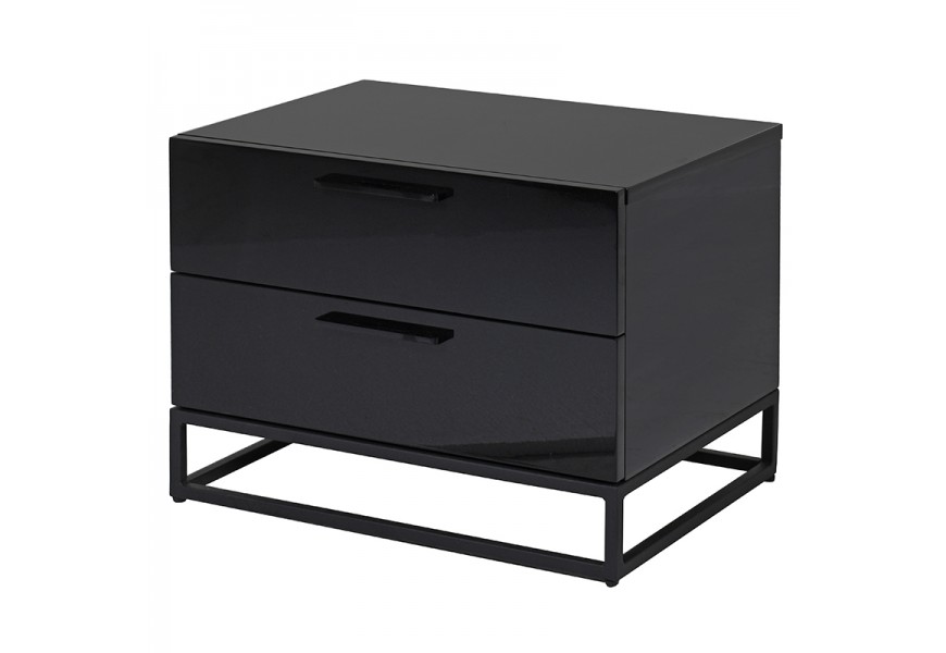 Dizajnový moderný čierny nočný stolík s dvoma zásuvkami