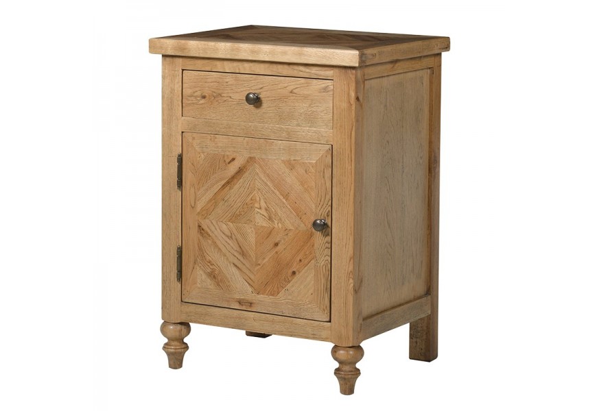 Dizajnový drevený nočný stolík Madalyn v rustikálnom štýle hnedej farby
