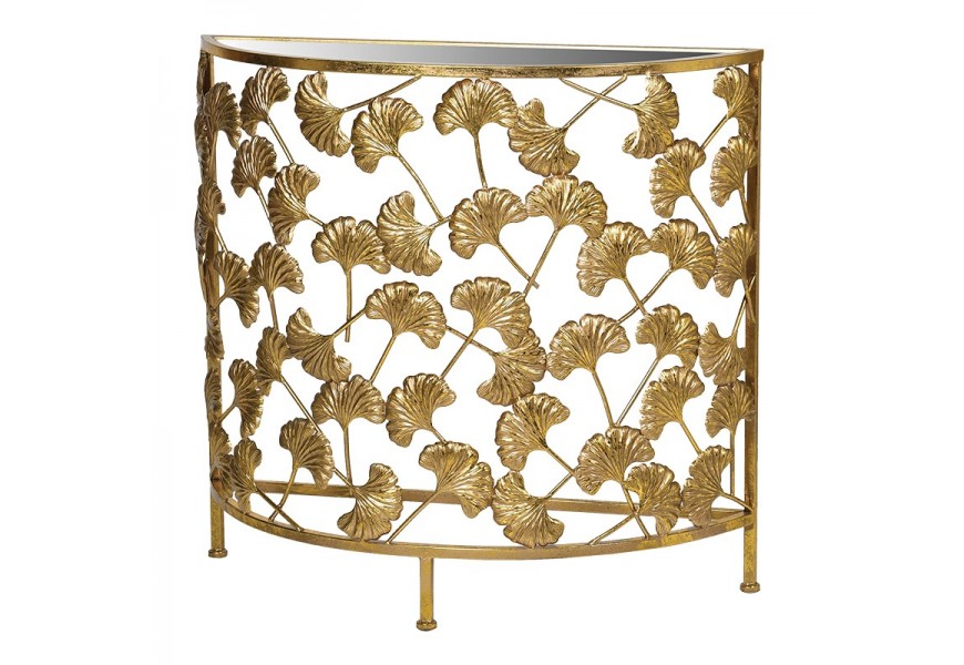 Exkluzívna art-deco konzola zo skla so zlatou ornamentálnou konštrukciou
