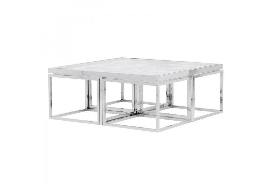 Art-deco luxusn&yacute; set piatich konferenčn&yacute;ch stol&iacute;kov Virginie chr&oacute;m-sklo