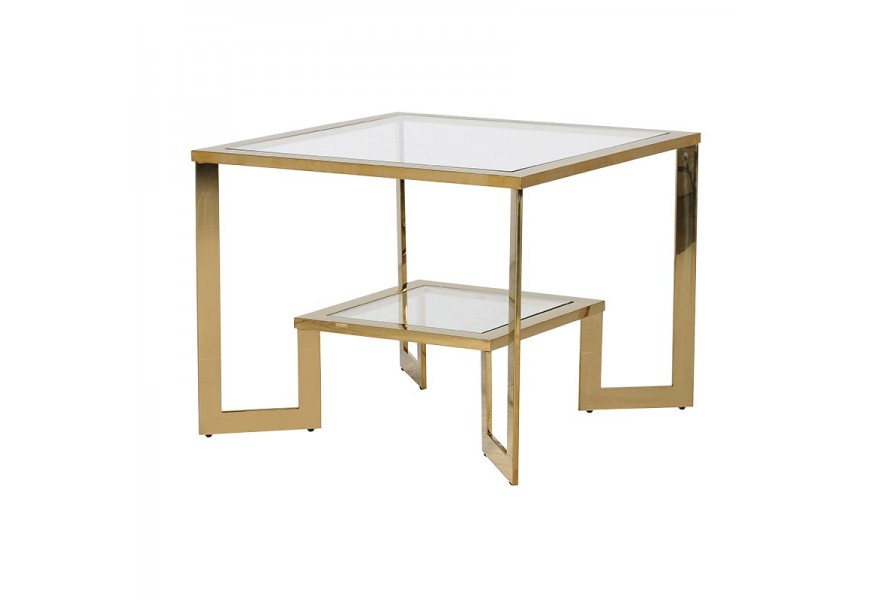 Dizajnový sklenený príručný stolík Orenette štvorcového tvaru