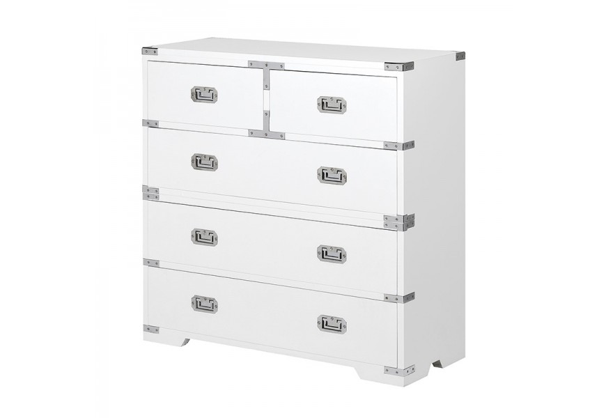 Moderná art-deco komoda Wielton Blanc s piatimi zásuvkami biela