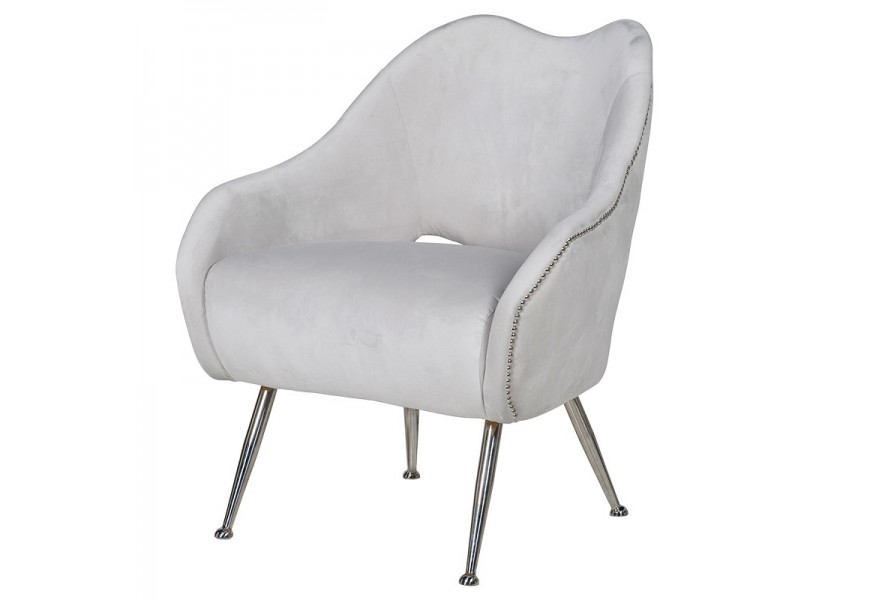 Moderné Art-Deco sivé kreslo s nerezovými nožičkami