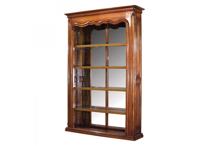 Luxusná hnedá vidiecka vitrína z masívneho prírodného dreva so zrkadlom Dark Rich