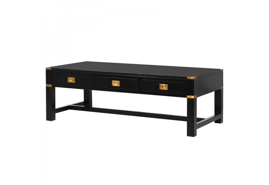Art-Deco konferenčný stolík Wielton Oro čierny so zlatými doplnkami