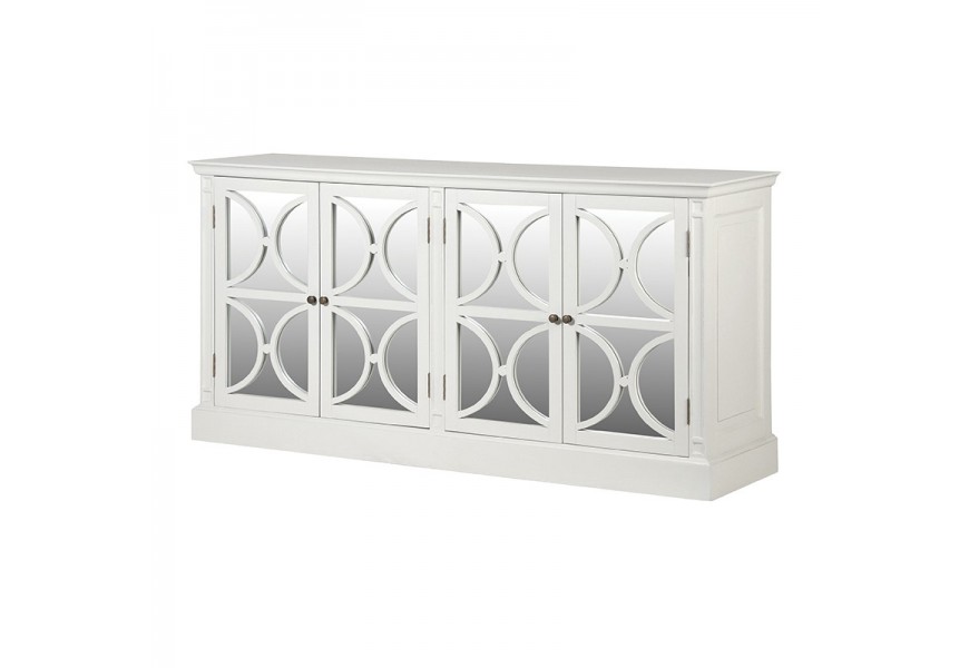 Biely luxusný provensálsky príborník Amarante so zrkadlovými dverami a kruhovými ornamentami 189 cm