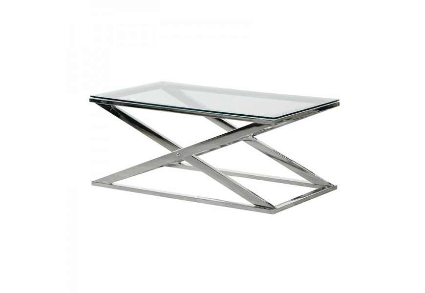 Luxusný chrómový Art-Deco konferenčný stolík z nerezovej ocele