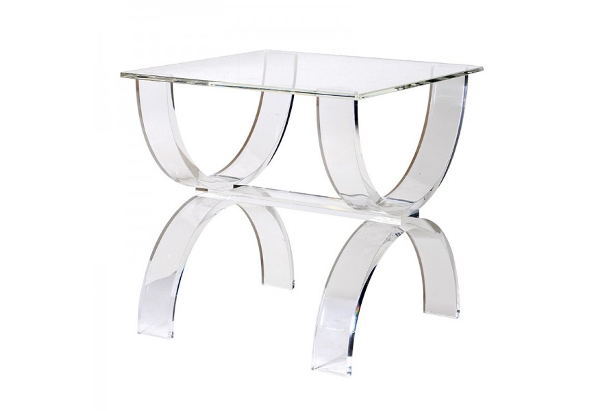 Sklenený moderný nadčasový štvorcový konferenčný stolík Eglantine 55 cm