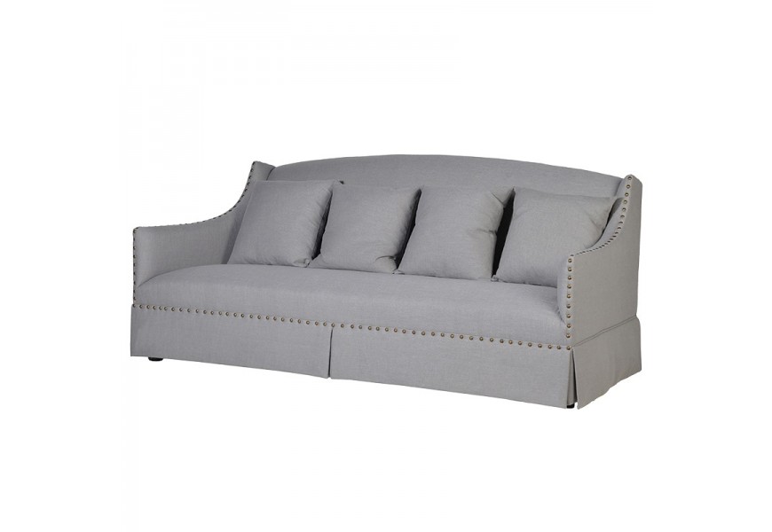 Moderná sivá trojsedačka so sivým poťahom a zlatými ckovmi 230cm