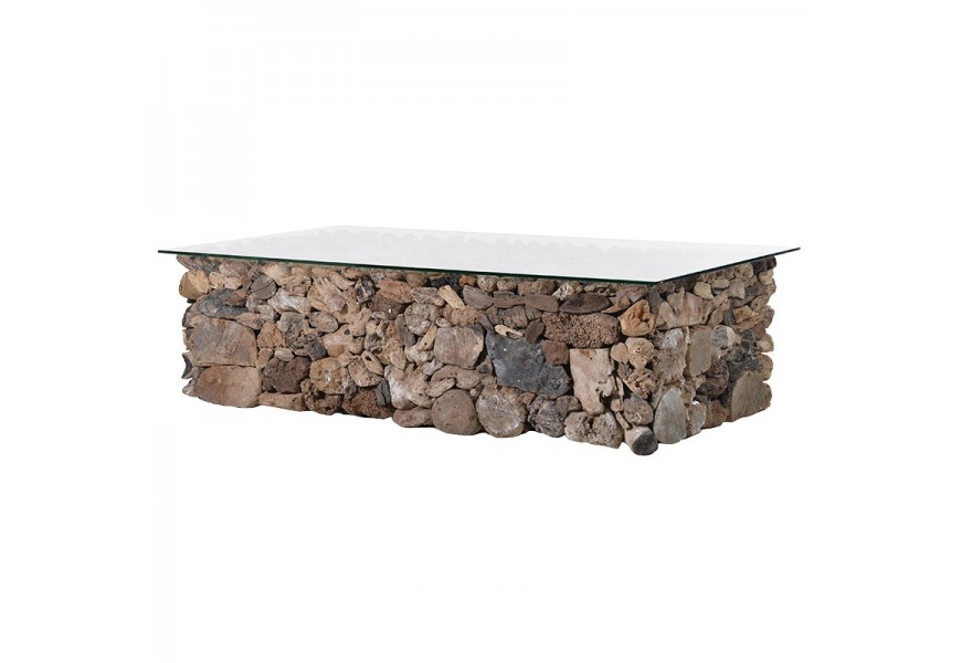 Konferenčný obdĺžnikový stolík z masívneho náplavového dreva hnedej farby