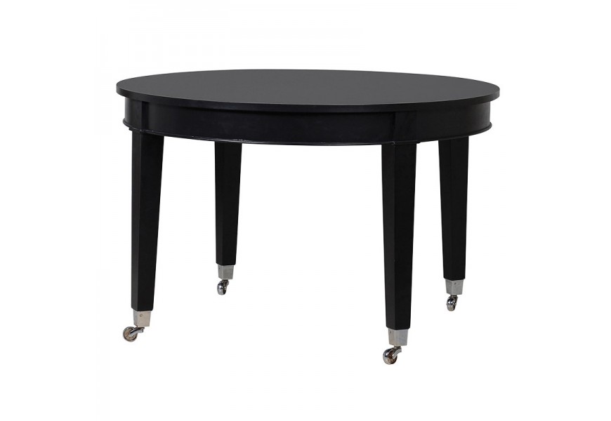 Čierny elegantný okrúhly moderný jedálenský stolík Harmen 120 cm s koliečkami