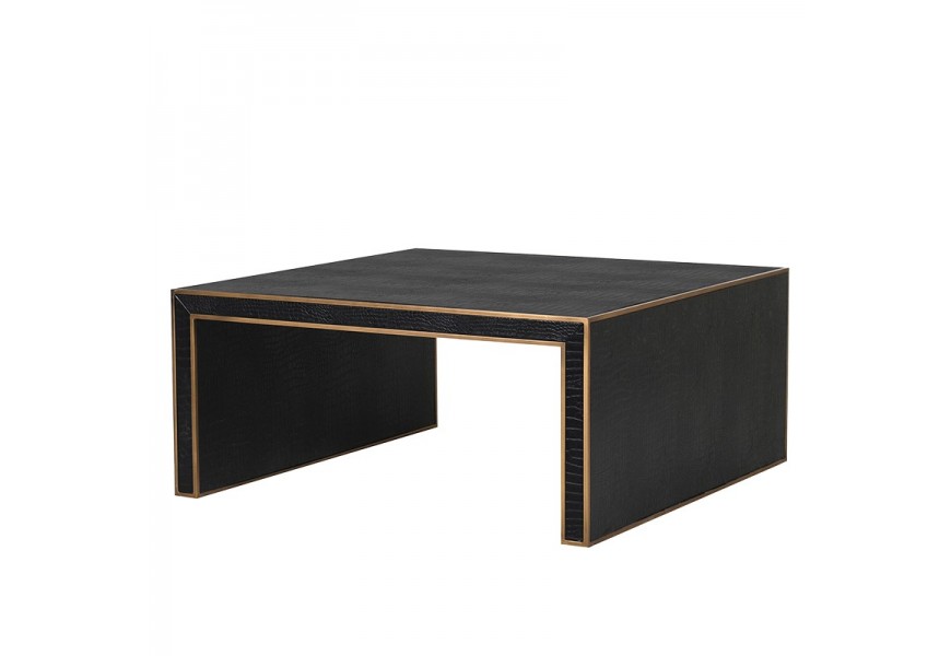Luxusný art-deco štvorcový čierny konferenčný stolík s efektom krokodílej kože Jeanina 100cm