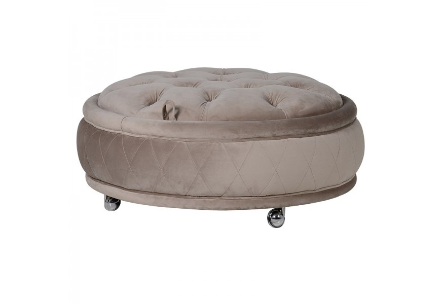 Luxusná taburetka Ismay v sivohnedej farbe s chesterfield prešívaním