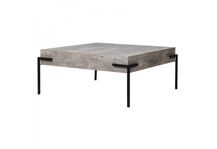 Moderný sivý konferenčný stolík Maelynn s betónovým vzhľadom a čiernymi kovovými nohami