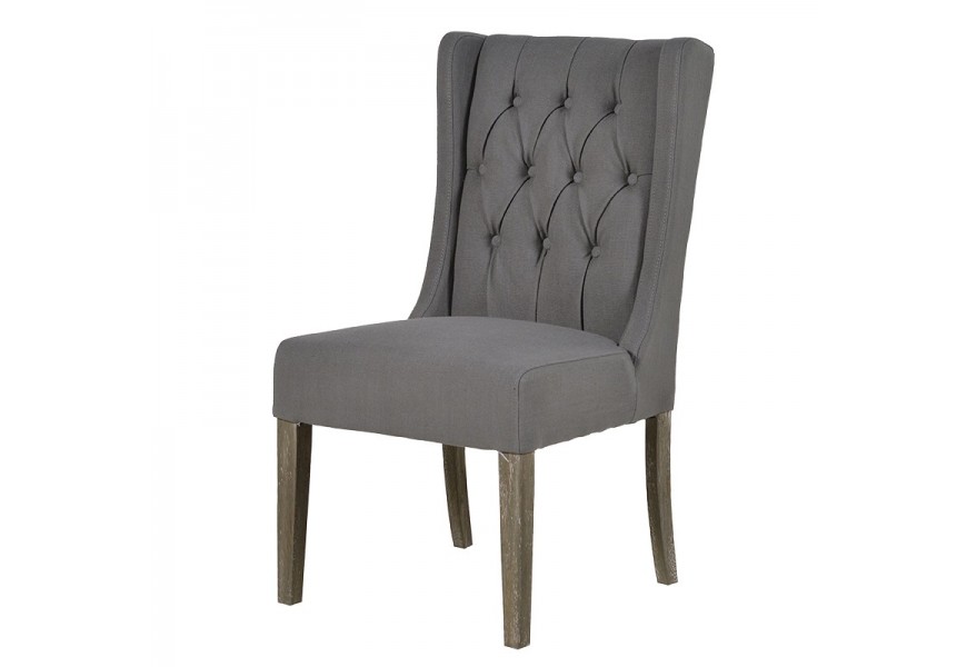 Luxusná šedá chesterfield jedálenská stolička Karlotta s gombíkmi