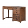 Rustikálny písací stôl z borovicového dreva so zásuvkami v hnedom prevedení